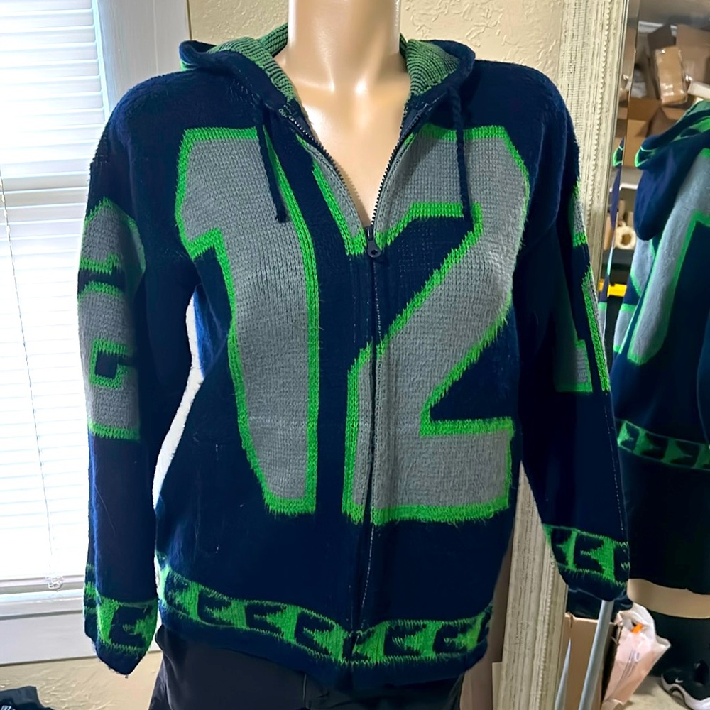 SEAHAWKS Alpaca Wool Full zip Hoodie Sweater. EUC.